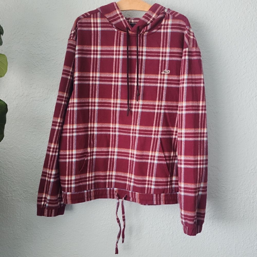 Lost plaid flannel kangaroo pockets hoodie